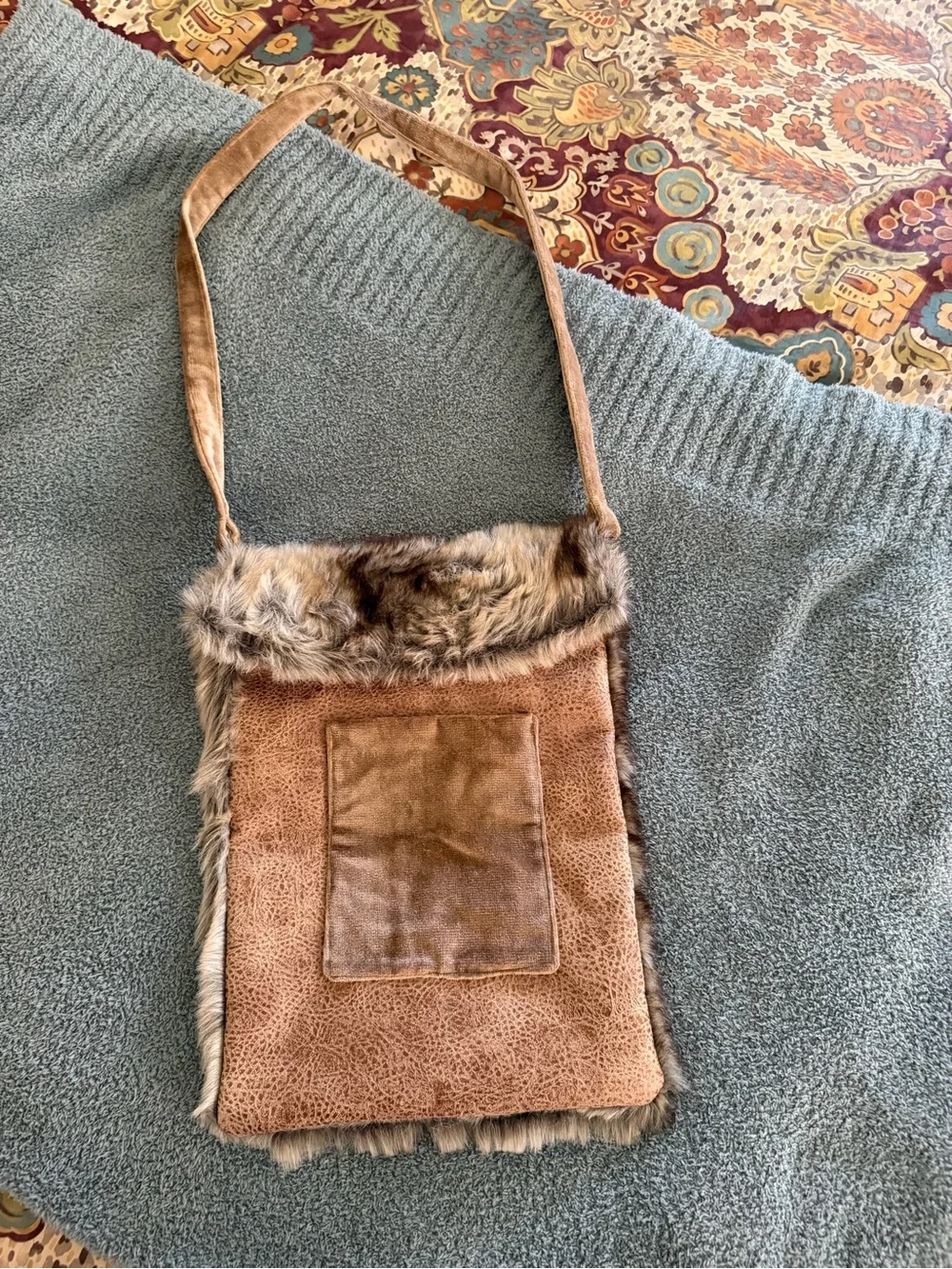 Faux Fur Shoulder Bag Brown Boho Y2K Crossbody Purse